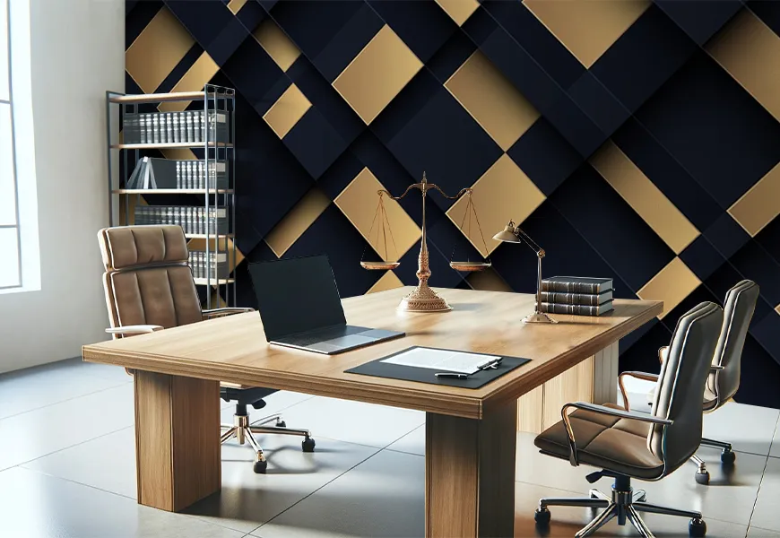 کاغذ دیواری سه بعدی دفتر کار وکیل طرح هندسی لاکچری